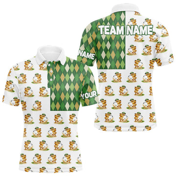 Maxcorners Funny Duck Polo Shirt Mens Golf Polo Shirts Custom Green Argyle Pattern Duck Golf Shirts