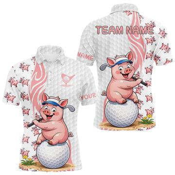 Maxcorners Funny Pig Polo Shirt Mens Golf Polo Shirts Custom Golfing Pig White Golf Pattern Golf Shirts LM1903