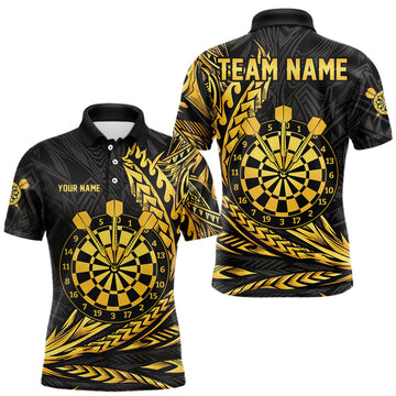 Maxcorners Personalized Black & Gold Tribal Darts Polo & Quarter-Zip Custom Dart Shirts For Men Dart Jerseys