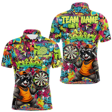 Maxcorners Cool Raccoon Dartboard Graffiti Darts Polo Quarter-Zip Shirt For Men Custom Funny Dart Jerseys