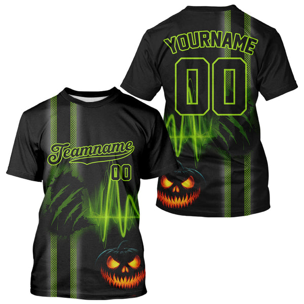 Maxcorners Custom Black And Green Halloween Lightning Baseball T-Shirt For Men Youth Baseball Shirts LM1809