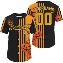 Maxcorners Custom Black-Orange Halloween Pumpkin Baseball T-Shirt For Men Outfits Baseball Shirts LM1809