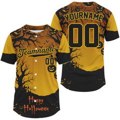 Maxcorners Custom Yellow Creepy Baseball Halloween T-Shirt For Men Happy Halloween Baseball Shirts LM1809