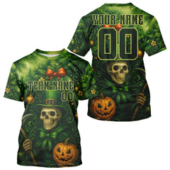 Maxcorners Custom Green Skull Patrick's Day Baseball T-Shirt For Men Xmas Tree Baseball Shirts LM1809