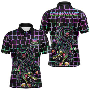 Maxcorners Funny Neon Alligator Pool Polo Shirt For Men Custom Name Billiard Team Jersey 8 Ball Pool Jersey