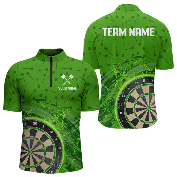 Maxcorners Green Dartboard Lightning Circle Men's Darts Shirt - Custom Name & Team Jersey LM3006