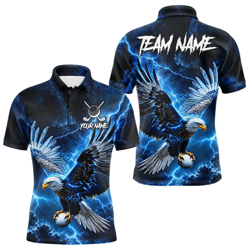 Maxcorners Blue Lightning Flying Eagle Golf Shirt For Men Custom Team Golf Polo Thunder Golf Apparel