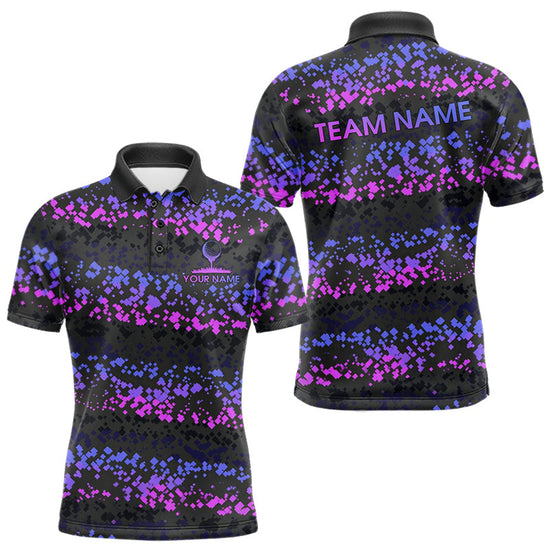Maxcorners Personalized Purple Pink Pixel Men's Golf Polo Shirt Custom Name Camo Golf Apparel
