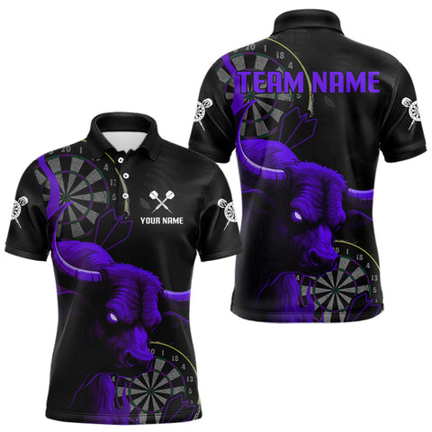 Maxcorners Purple Ferocious Bull Grunge Dartboard Men Polo Darts Shirt Custom Name & Team Jersey TU1911
