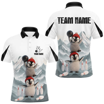Maxcorners Funny Penguin Duo Men's Bowling Shirt Custom Name Iceberg Bowling Polo & Quarter-Zip Jersey