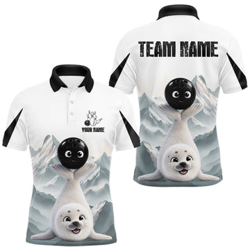 Maxcorners Funny Seal Men's Bowling Shirt Custom Name Seal Iceberg Bowling Team Attire Jersey