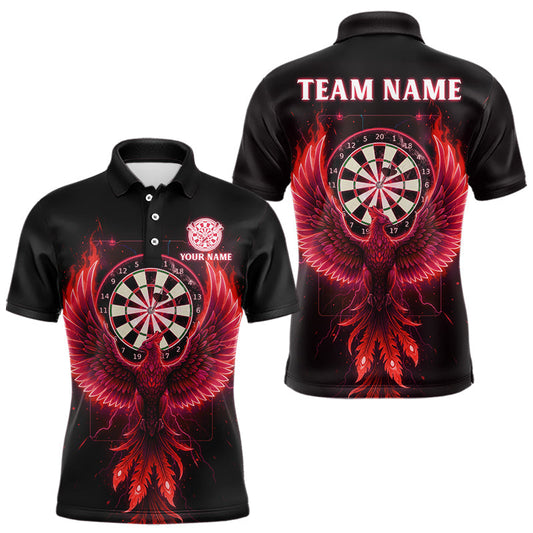 Maxcorners Custom Funny Flame Phoenix Red Dartboard Dart Men Polo Jerseys Outfits Dart Shirts LM2603