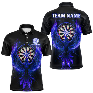 Maxcorners Custom Funny Flame Phoenix Blue Dartboard Dart Men Polo Jerseys Outfits Dart Shirts LM2603