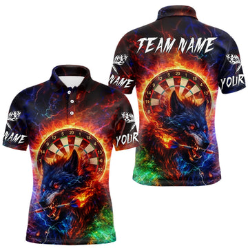 Maxcorners Colorful Lightning Funny Wolf Flame Dartboard Men Darts Polo Shirt Custom Outfits Dart Jerseys LM2201
