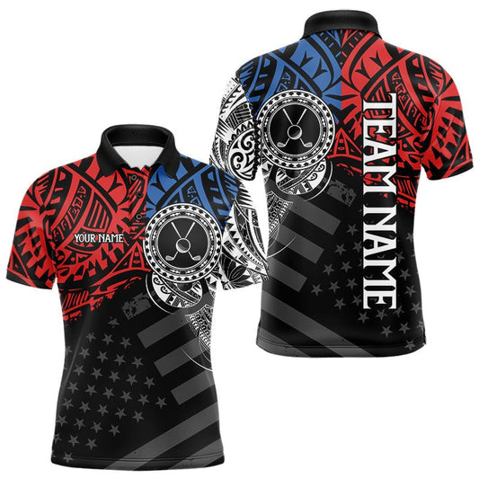 Maxcorners American Flag Golf Polo Shirt For Men Custom Red, Blue & White Tribal Golf Team Clothes LM2306