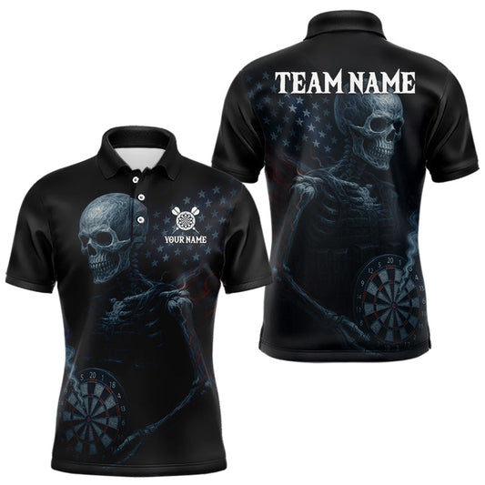 Maxcorners Custom Patriotic Men Darts Shirt Personalized US Flag Skull Dartboard Outfit Dart Team Shirts MT2108