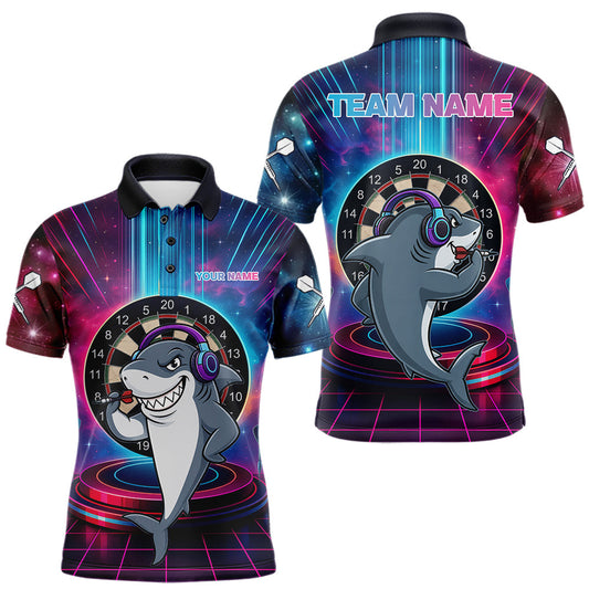 Maxcorners Neon Lightning Blue & Pink Funny Shark Dart Shirts For Men Customized Funny Dart Team Jersey