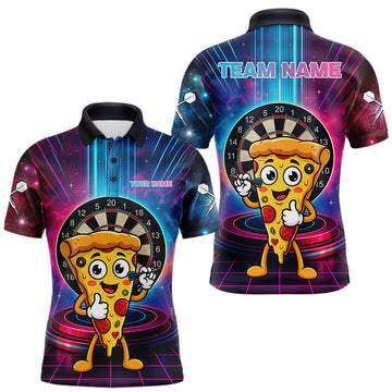 Maxcorners Neon Lightning Blue & Pink Funny Slice Pizza Dart Shirts For Men Customized Funny Dart Team Jersey