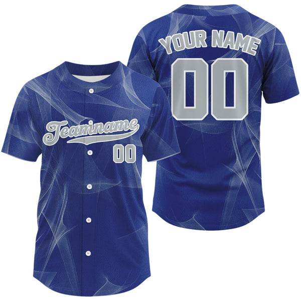 Maxcorners Custom Blue And Grey Smoke Baseball Shirt For Men Outfits Baseball Team Jerseys LM2509