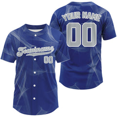 Maxcorners Custom Blue And Grey Smoke Baseball Shirt For Men Outfits Baseball Team Jerseys LM2509
