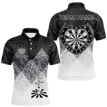 Maxcorners Black White Grunge Heart Dartboard Men Darts Valentine Shirt Custom Dart Polo Couple Gifts LM2201