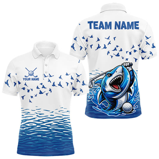 Maxcorners Mens Funny Golf Shirts Waving Pattern Golf Clothing Custom Shark Golf Polo, Best Golf Gifts LM2603