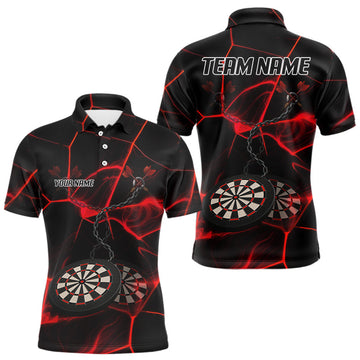 Maxcorners Flame Dartboard & Chains Darts Shirt For Men - Custom Name & Team Jersey | Opt1 - Red LM3006