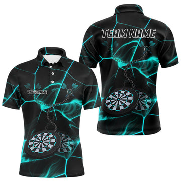 Maxcorners Flame Dartboard & Chains Darts Shirt For Men - Custom Name & Team Jersey | Opt2 - Turquoise LM3006