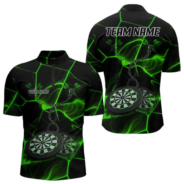 Maxcorners Flame Dartboard & Chains Darts Shirt For Men - Custom Name & Team Jersey | Opt3 - Green LM3006