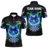 Maxcorners Lightning Butterfly Dartboard Custom Blue & Green Mens Polo Dart Shirt Funny Dart Jerseys MT2510