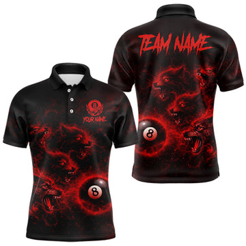 Maxcorners Horror Wolfs Red Flames Smoke Pool 8 Ball Men Billiard Shirt Custom Ball Billiard Team Attire LM2201
