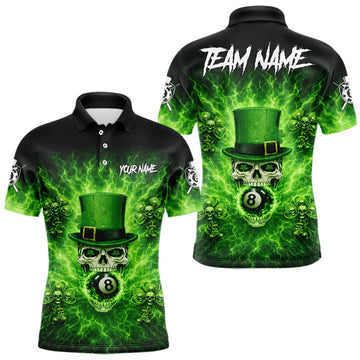 Maxcorners Flaming Shamrock Skull Pool 8 Ball Men Billiard Shirt Custom St Patrick's Day Billiard Team Attire LM2201