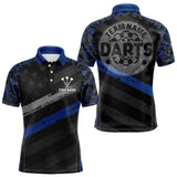 Maxcorners Grey Darts & Azure Camo Pattern Darts Shirt For Men - Custom Team & Player Name