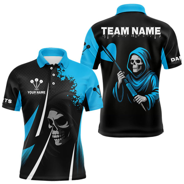 Maxcorners Blue Grim Reaper Holding Dart Arrow Darts Shirt For Men - Custom Team Name