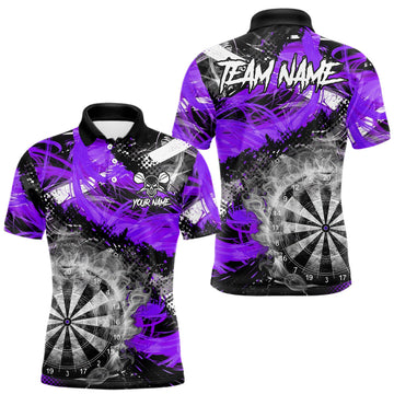 Maxcorners Purple & Grey Smokes Dartboard Custom Men Darts Polo Shirts Grunge Dart League Jerseys LM2512