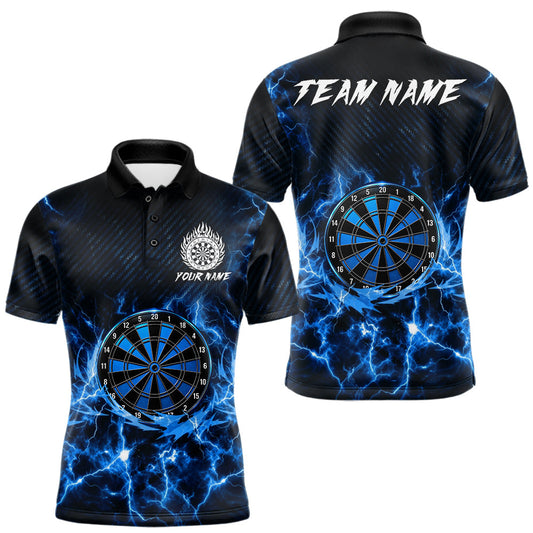Maxcorners Custom Thunder Lightning Dartboard Men Dart Polo & 1/4-Zip Shirt, Gifts For Dart Players | Blue LM2405