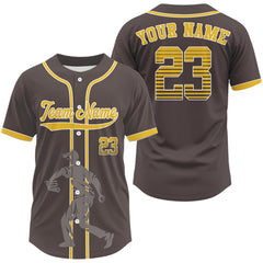 Maxcorners Minimalist Baseball Jersey For Men Human Playing Ball| Custom Name & Number | Brown LM2608
