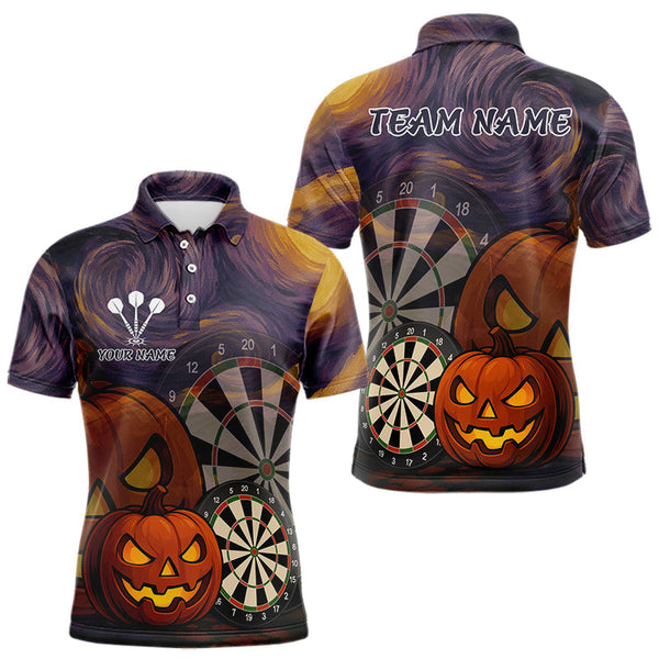 Maxcorners Pumpkin Dartboard 3D Custom Halloween Funny Darts Polo Jerseys For Men, Darts Shirt LM2707