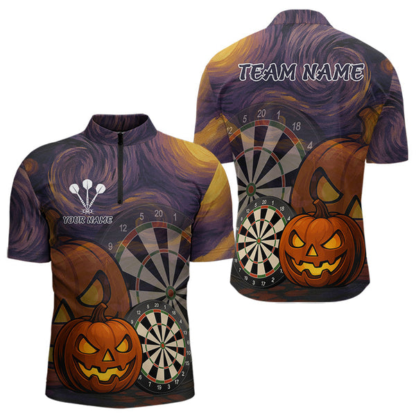 Maxcorners Pumpkin Dartboard 3D Custom Halloween Funny Darts Polo Jerseys For Men, Darts Shirt LM2707