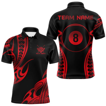 Maxcorners Black & Red Tribal Pattern Billiard Shirts For Men Custom 8 Ball Billiard Team Shirts LM2709