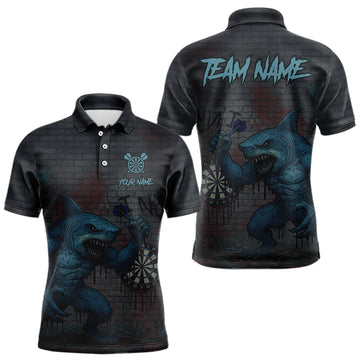 Maxcorners Custom Blue Dripping Shark Grunge Dartboard Funny Dart Men Polo Shirt Graffiti Dart Jerseys LM2603