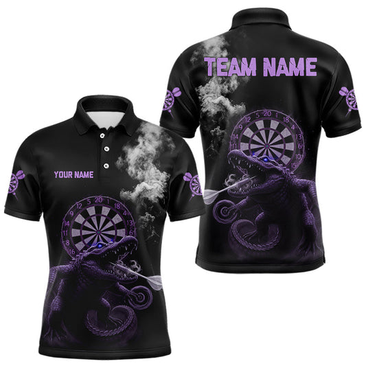 Maxcorners Black And Purple Crocodile Grey Smoke Custom Dart Men Polo Shirt Funny Dart Jerseys LM2603