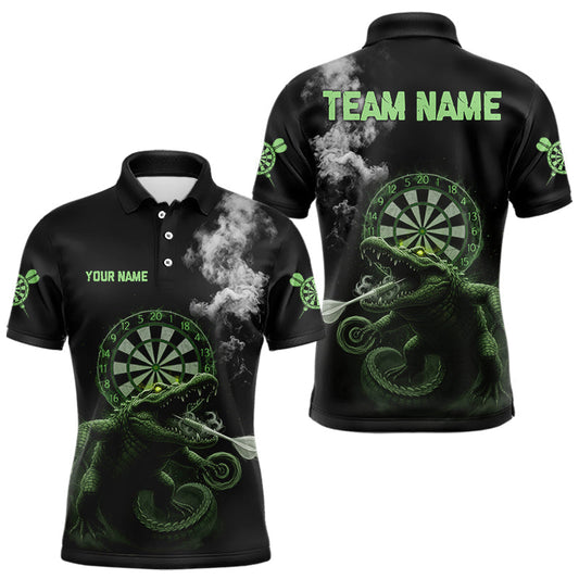 Maxcorners Black And Green Crocodile Grey Smoke Custom Dart Men Polo Shirt Funny Dart Jerseys LM2603