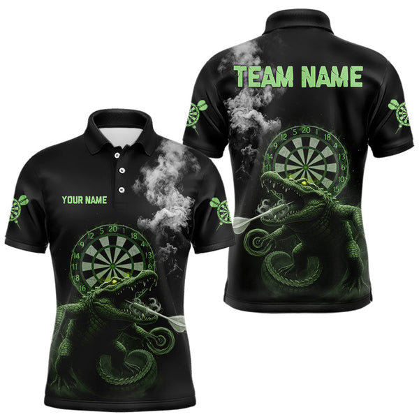 Maxcorners Black And Green Crocodile Grey Smoke Custom Dart Men Polo Shirt Funny Dart Jerseys TU2810