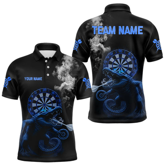 Maxcorners Black And Blue Crocodile Grey Smoke Custom Dart Men Polo Shirt Funny Dart Jerseys LM2603