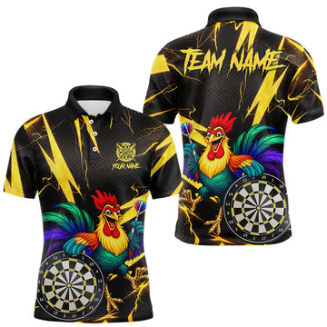Maxcorners Funny Colorful Rooster Plays Darts Polo & Quarter Zip Shirt Custom Thunder Yellow Men Darts Jersey LM2603
