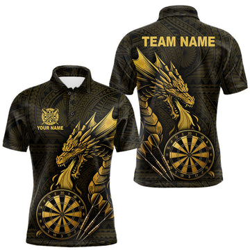 Maxcorners Custom Gold Tribal Pattern Dragon Darts Polo & 1/4 Zip Shirt For Men Darts Team League JerseyMaxcorners Custom Gold Tribal Pattern Dragon Darts Polo & 1/4 Zip Shirt For Men Darts Team League Jersey LM0510