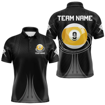 Maxcorners Black Pool Billiard Polo & Quarter-Zip Shirt For Men Personalized 9 Ball Billiard Team Attire LM2806