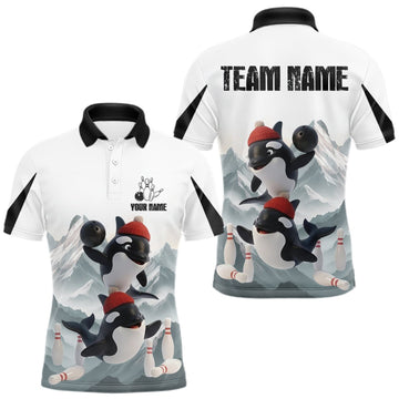 Maxcorners Funny Killer Whale Duo Men's Bowling Shirt Custom Name Iceberg Bowling Polo & Quarter-Zip Jersey LM0409
