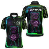 Maxcorners Lightning Cat Tech Green & Blue Neon Dartboard Men's Dart Polo Shirt Funny Dart Jerseys LM3010